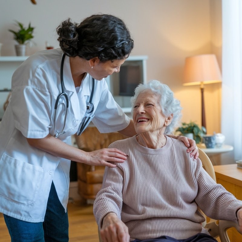 Accompagnateur fin de vie en visite à domicile, offrant réconfort dans un cadre familier et chaleureux